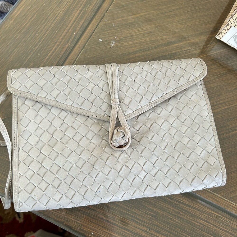Stunning, Vintage, Leather, Clutch/Shoulder Bag, Silver/Gray